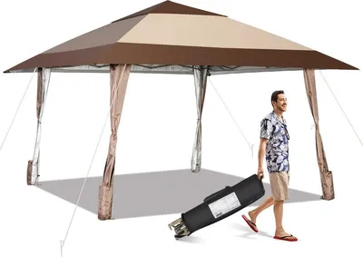 Image de Tente d'auvent de tonnelle de patio de 4 m x 4 m avec roues Beige