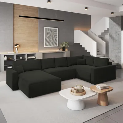 Produktbild von Masseno Ecksofa VELAMI R-S mit Schlaffunktion U-Form, Sofa mit Bettkasten, Wohnzimmersofa, Couch, Soffa, Bettsofa, Couchgarnitur- Schwarz, MONOLITH 95