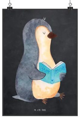 Produktbild von Mr. & Mrs. Panda Bild Pinguin Buch DIN A0 - Kreidetafel - Geschenk, Nichtstun, wanddeko, Posterdruck, Urlaub, Ausruhen, Plakat, Ferien, Wandbild, drucke