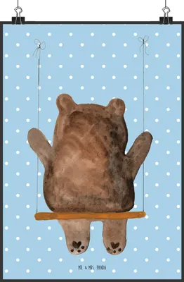 Produktbild von Mr. & Mrs. Panda Bild Bär Schaukel DIN A4 - Blau Pastell - Geschenk, Wanddekoration, Plakat, kunstposter, Teddy, wanddeko, drucke