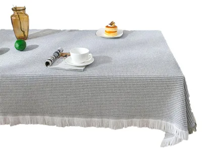 Produktbild von Staubdichte Outdoor-Tischdecken mit Fransen, knitterfreie Tischdecken aus Baumwollleinen für Partys und Buffets