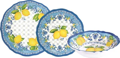Produktbild von 18tlg. Tafelservice SORRENTO Zitronen weiß blau gelb aus Melamin Easy Life