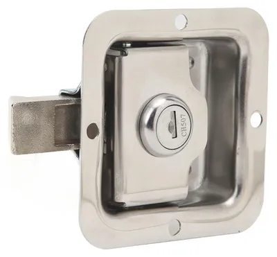 Image de Serrure à poignée pour coffre à outils avec 2 clés, en acier inoxydable 304, finition polie miroir, à encastrer, pour camping-cars, camions et caravanes