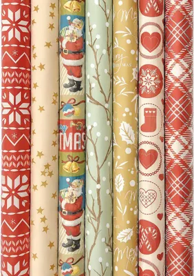 Produktbild von Sortiment Weihnachtspapier, Geschenkpapier für Weihnachten – 200 x 70 cm – 7 Rollen