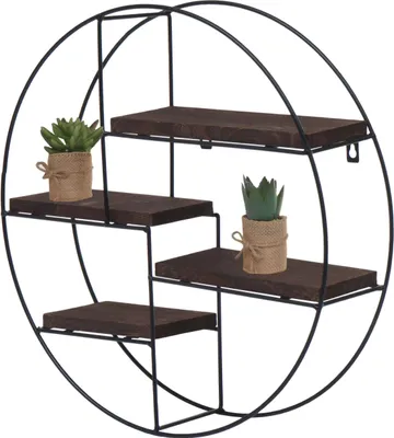 Produktbild von Wandregal HWC-K76, Hängeregal Schweberegal Regal, 4 Regalböden Metall Massiv-Holz Industrial 45x45x11cm  dunkelbraun