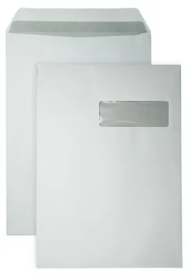 Produktbild von DULA - C4 Briefumschläge A4 Format weiß - Fenster rechts - 229 x 324 mm - 50 Stück - Selbstklebend mit Klebestreifen - 120 Gramm