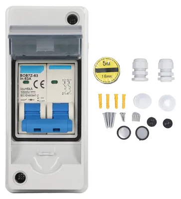 Zdjęcie produktu dla Odłącznik fotowoltaiczny, zabezpieczenie przeciwprzepięciowe, IP65, wodoodporny miniaturowy wyłącznik mocy, 63 A, 1000 V