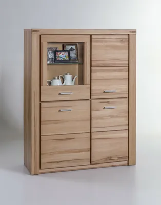 Produktbild von Vitrine Tabea Highboard in Kernbuche geölt Teilmassiv Breite 110cm Höhe 140cm