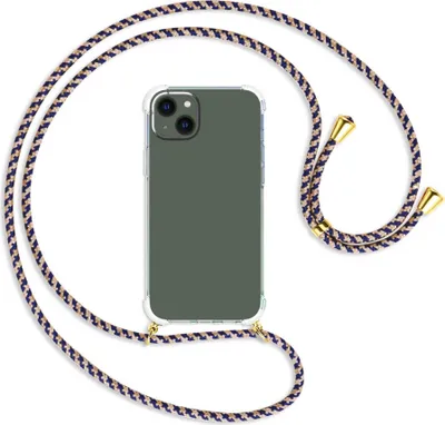 Produktbild von Handykette Backcover-Schutzhülle mit Band (Metall goldfarben) für Apple iPhone 14 Plus (6.7'') - blau+beige