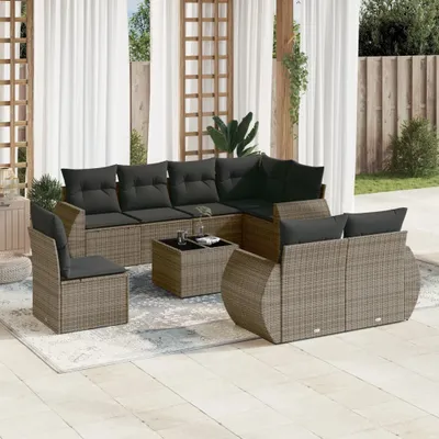 Produktbild von 9-tlg. Garten-Sofagarnitur mit Kissen Grau Poly Rattan 3221649