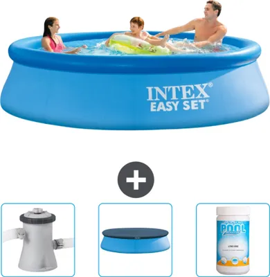 Produktbild von Intex runder aufblasbarer Easy Set-Pool – 305 x 76 cm – Blau – im Lieferumfang enthalten Filterpumpe für Schwimmbad - Abdeckung - Chlor