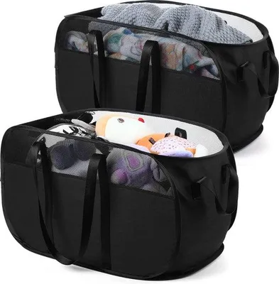 Produktbild von Famanu Wäschekorb 65L - Faltbar, Schwarz, 2er Set
