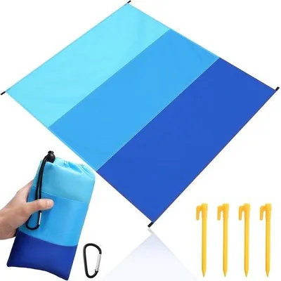 Produktbild von Ibenzoa® Stranddecke 210 x 200 cm – faltbar, sandabweisend & wasserdicht, Polyester, für bis zu 8 Personen, 330 g, mit 4 Sandnägeln