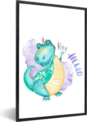 Produktbild von MuchoWow® Gerahmtes Poster Kinderzimmer - Dinosaurier - Weiß - Jungen - Mädchen - Kinder 40x60 cm - Poster mit Schwarzem Bilderrahmen Wandposter Rahmen Foto Bilder - Papierdruck - Wandbilder