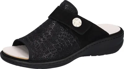 Produktbild von Waldläufer Pantolette Heria 408H50-201-001, dehnbares Stretchmaterial und Nubukleder, Schwarz, Fußbett zum Wechseln, Weite H 37