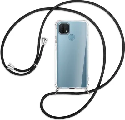 Produktbild von Handykette Backcover-Schutzhülle mit Band (Metall silberfarben) für Oppo A15 - schwarz