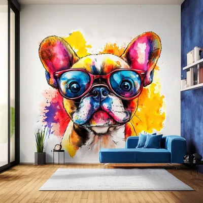 Französische Bulldogge als Welpe mit Sonnenbrille – Decords Wandtattoo, Produktansicht 1