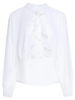 Produktbild von Damen Bluse aus glänzendem Satin mit Stehkragen, reguläre Passform, in Weiß, Größe S