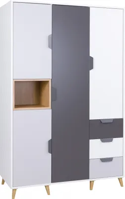 Produktbild von Furniture24 Kleiderschrank Joker 01 Schrank Drehtürenschrank Jugendzimmerschrank Schrank mit 3 Schubladen