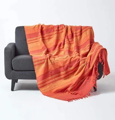 Produktbild von Famanu Tagesdecke Orange - 100% Baumwolle, 225 x 255 cm mit Fransen