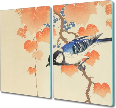 Produktbild von Coloray Hackbrett Kochplattenabdeckung Herdabdeckplatte 2x30x52 cm Schneidebrett Küchenbrett - Zweige Blätter Tier Vogel
