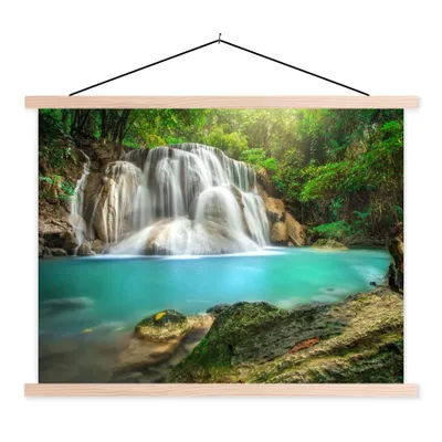 Produktbild von MuchoWow® Textilposter Wald - Wasserfall - Natur 60x45 cm mit holzfarbenen Rahmen - Bild