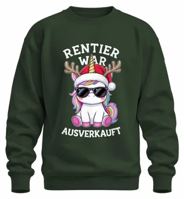 Image de Sweat-shirt ou pull "Rentier War", motif licorne de Noël, couleur vert bouteille, taille M