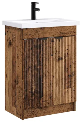 Zdjęcie produktu dla Zestaw mebli łazienkowych z drewna z efektem starzenia, wymiary: 56 x 37,5 x 81 cm