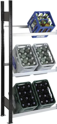 Zdjęcie produktu dla Stojak na skrzynki na napoje, 3 poziomy - 1800x750x300 mm, czarny/srebrny