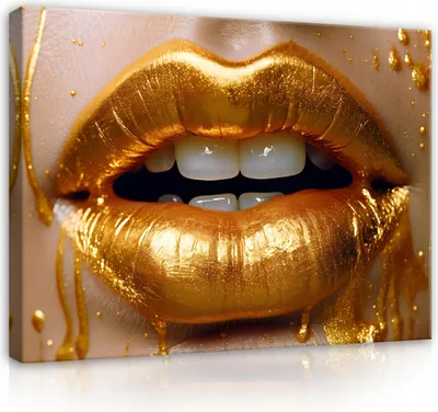 Produktbild von Leinwandbilder Frau Gesicht Gold Lippen Abstrakt 120x80 cm XXL Modern Canvas Bild auf Leinwand Bilder Leinwandbild Wandbilder Wohnzimmer Schlafzimmer