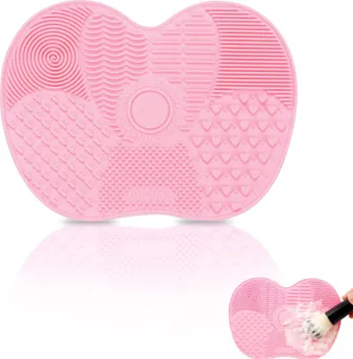 Produktbild von Silikon-Make-up-Pinsel-Reinigungspad, Tragbares Waschwerkzeug für Trocken- und Nassreinigung, Reinigungsmatte (Rosa)