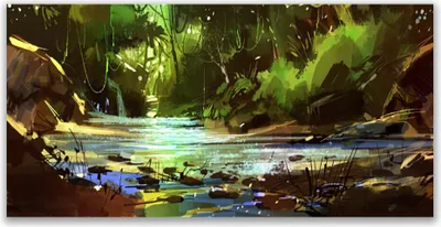 Produktbild von Tulup Leinwand-Bilder 140x70 Wandbild Canvas Kunstdruck Wald See Steine Natur