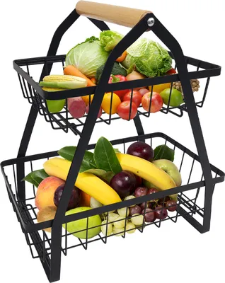 Obrázek produktu pro UISEBRT Košík na ovoce 2 Tier Fruit Etagere Mísa na ovoce Kovové podnosy na ovoce Stojan na ovoce Dekorativní držák koše na ovoce do kuchyně Ovoce Zeleninové občerstvení 27x17x30cm