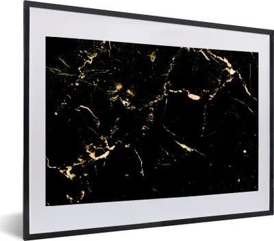 Produktbild von MuchoWow® MuchoWow® Gerahmtes Poster Marmor - Limette - Schwarz - Gold 60x40 cm - Poster mit zchwarzem Bilderrahmen - Schlafzimmer - Plakat in Rahmen - Drucken