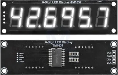 Produktbild von LED-Segmentanzeige, 6 Stellen, TM1637, 0.56" - 5 Farben Farbe: Weiß