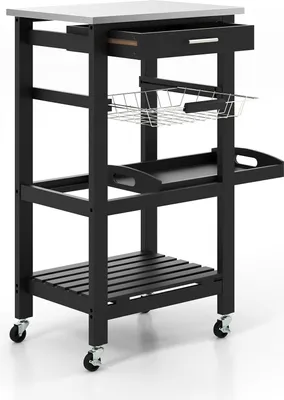 Immagine prodotto di Carrello da cucina con piano in acciaio inox, nero, 47x39x85 cm