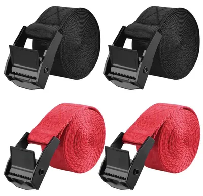 Zdjęcie produktu dla Paski mocujące, szerokość 25 mm, udźwig 200 kg, kolor czarno-czerwony, zestaw 4 sztuk, długość 2 metry