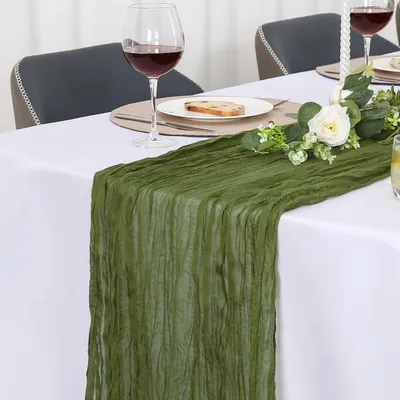 Obrázok produktu pre Běžec na stôl z mušelínu, olivovo zelený, 90 x 180 cm