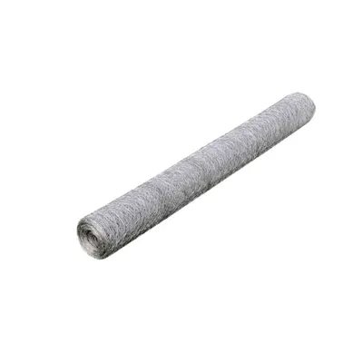A roll of galvanized steel wire mesh fence, commonly used for chicken coops or garden fencing.