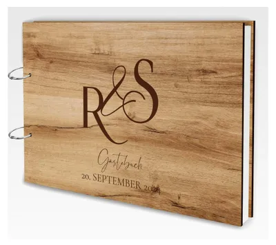 Produktbild von Gästebuch aus Echtholz für Hochzeiten mit individueller Lasergravur | 50 Blätter (100 Seiten) | DIN A4