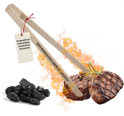 Image de Pince à barbecue en bois - Pince à viande en hêtre de 30 cm - Accessoires de barbecue pour les vrais maîtres du barbecue en été - Nature