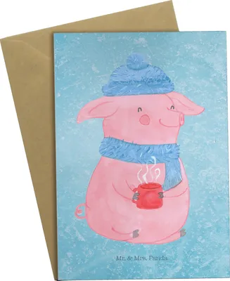 Produktbild von Mr. & Mrs. Panda Glückwunschkarte Schwein Glühwein - Eisblau - Geschenk, Punsch, Glühschwein, genesungskarte, osterkarten, weihnachtskarten, Weihnachtsmarkt, Weihnachten