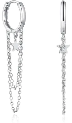 Produktbild von Creolen Ohrringe Hängend 925 Sterling Silber Huggie mit Quasten Kette Damen Hypoallergen Silber 5.5cm