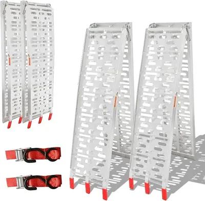 Imagen del producto de Rampa de carga plegable, aluminio, antideslizante, dimensiones 226 x 30,5 x 5,5 cm, capacidad máxima 680 kg. Rampa de carga para automóviles, motocicletas, remolques y cortacéspedes. Color: plateado