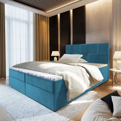 Produktbild von Masseno Boxspringbett PRATA 180x200 cm Komplett-Set mit Bonell Matratze und Topper, Polsterbett mit Bettkästen -Blau, KRONOS 13