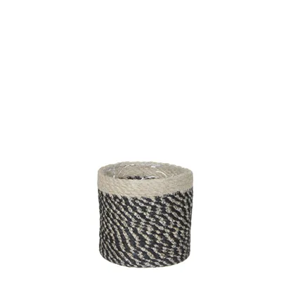 Produktbild von Mica Decorations Pflanzenkorb - natur mit schwarz - Rattan - 14 cm