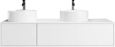 Produktbild von Waschbeckenunterschrank hängend  Weiß - Doppelwaschbecken rund - 150 cm - ISAURE II