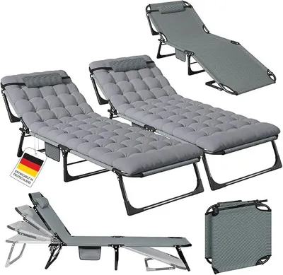 Imagen del producto de Juego de 2 tumbonas Nysaris, color gris, plegables y ajustables, con capacidad de hasta 180 kg