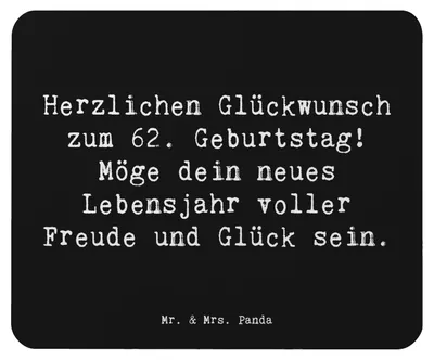 Produktbild von Mr. & Mrs. Panda Mouse Pad Spruch 62. Geburtstag - Schwarz - Geschenk, Weisheit, Mauspad, das Leben genießen, mousematte, Geburtstagsgeschenk, Glückwunsch, Mousepad, pc