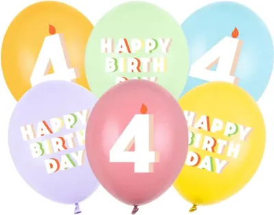 Produktbild von 6 Stk. Luftballon Ø30cm "HAPPY BIRTHDAY" | Zahl Zahl: 4